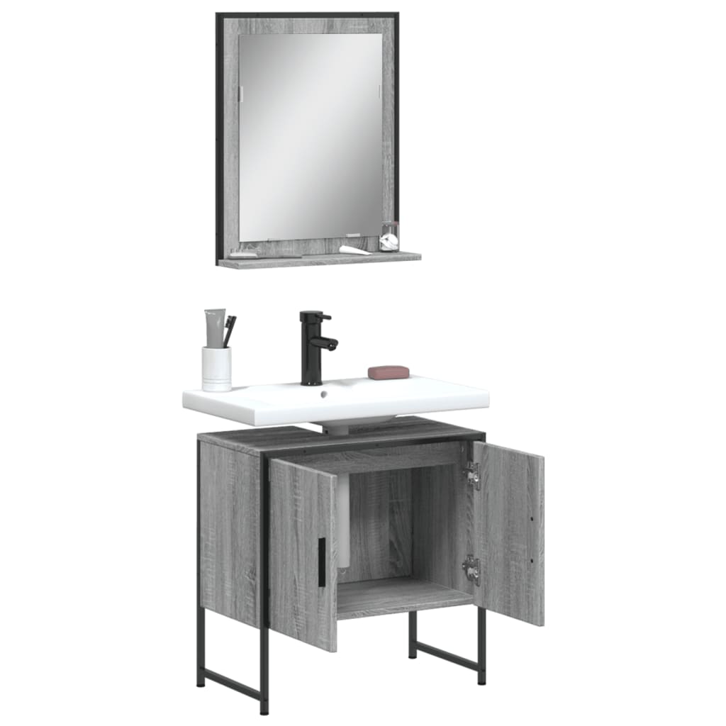 vidaXL 2 Piece Bathroom Cabinet Set Grey Sonoma Engineered Wood