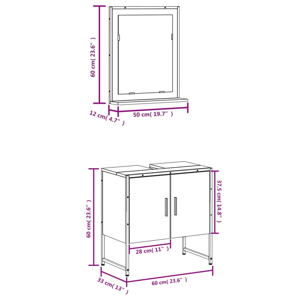 vidaXL 2 Piece Bathroom Cabinet Set Grey Sonoma Engineered Wood