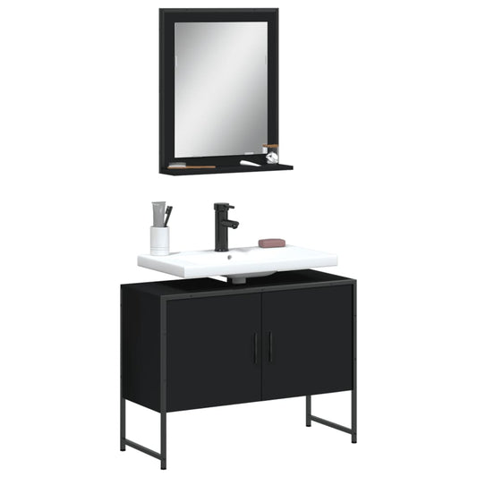 vidaXL 2 Piece Bathroom Cabinet Set Black Engineered Wood