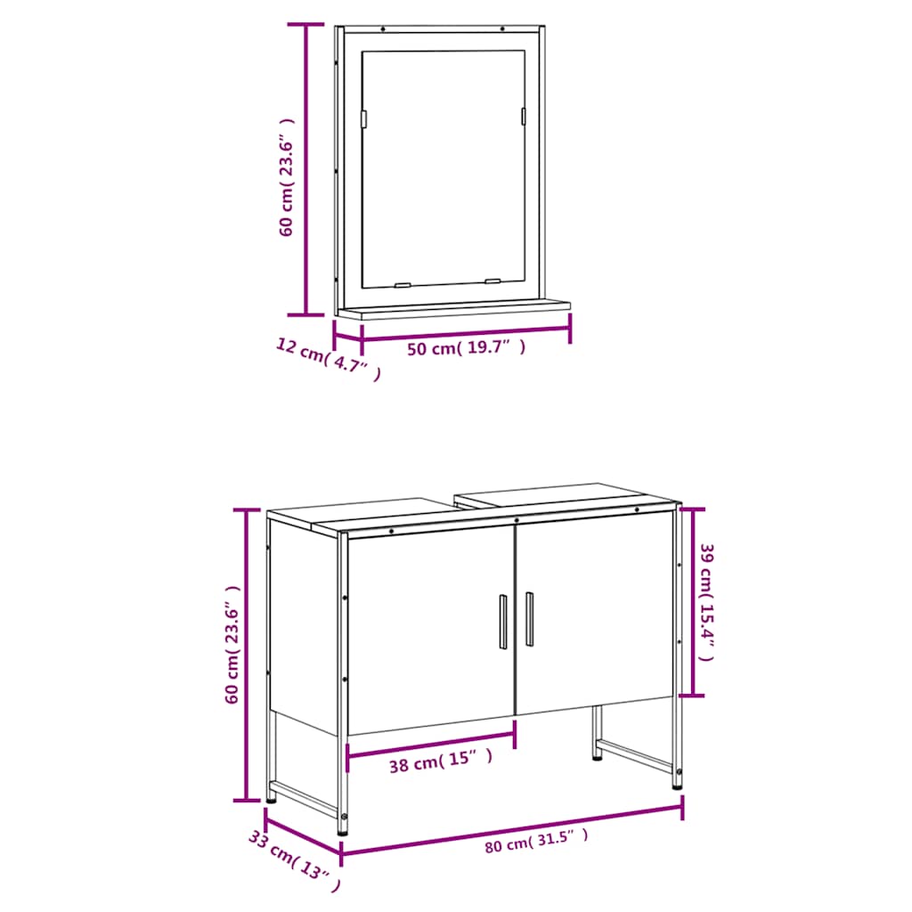 vidaXL 2 Piece Bathroom Cabinet Set Grey Sonoma Engineered Wood