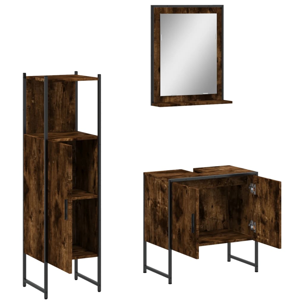 vidaXL 3 Piece Bathroom Cabinet Set Smoked Oak Engineered Wood