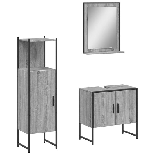 vidaXL 3 Piece Bathroom Cabinet Set Grey Sonoma Engineered Wood
