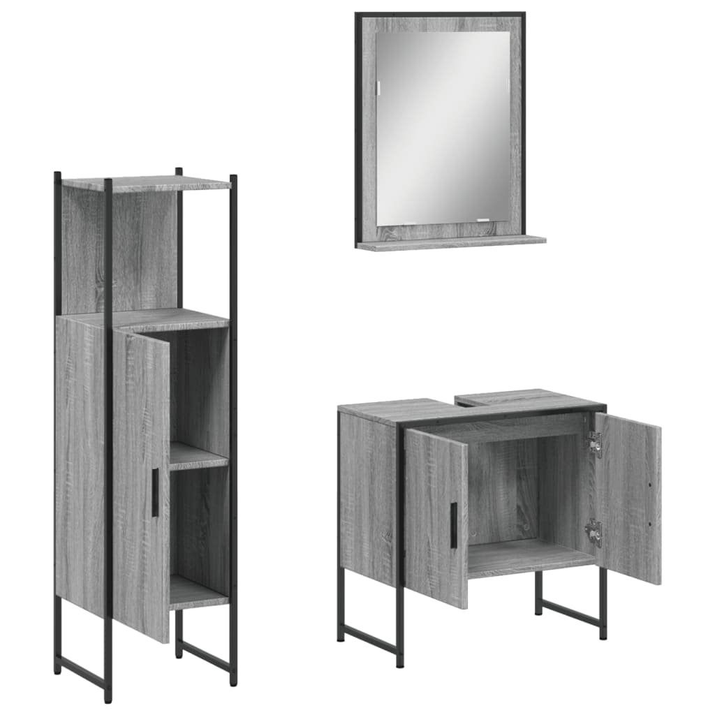 vidaXL 3 Piece Bathroom Cabinet Set Grey Sonoma Engineered Wood