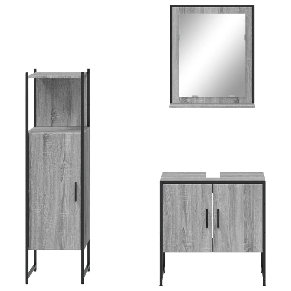 vidaXL 3 Piece Bathroom Cabinet Set Grey Sonoma Engineered Wood
