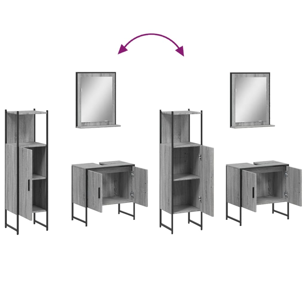 vidaXL 3 Piece Bathroom Cabinet Set Grey Sonoma Engineered Wood