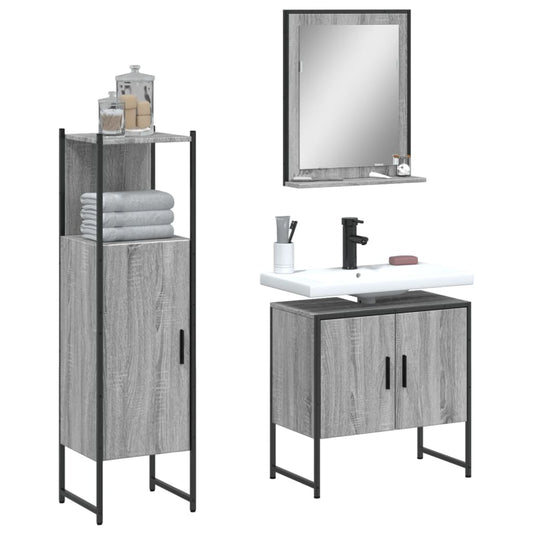 vidaXL 3 Piece Bathroom Cabinet Set Grey Sonoma Engineered Wood