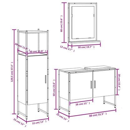vidaXL 3 Piece Bathroom Cabinet Set Grey Sonoma Engineered Wood
