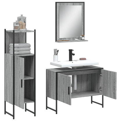 vidaXL 3 Piece Bathroom Cabinet Set Grey Sonoma Engineered Wood