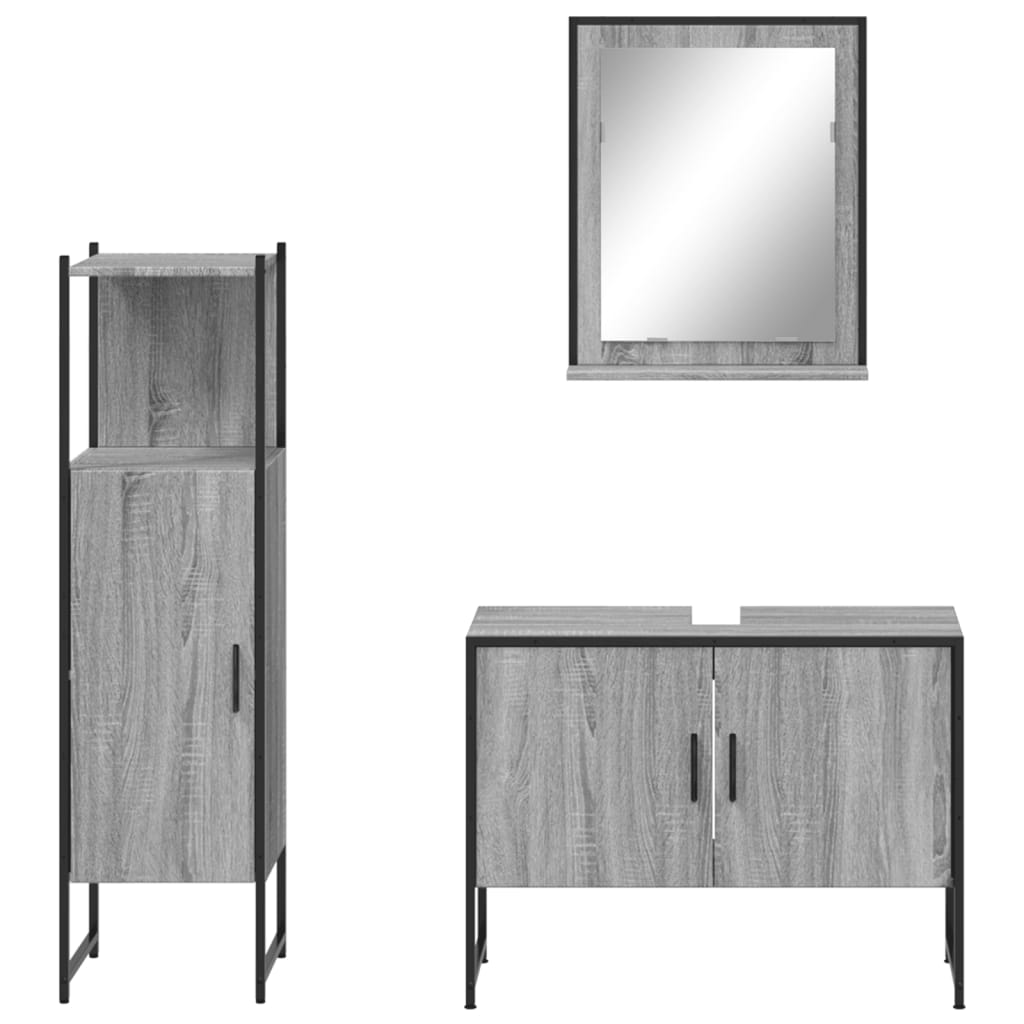 vidaXL 3 Piece Bathroom Cabinet Set Grey Sonoma Engineered Wood