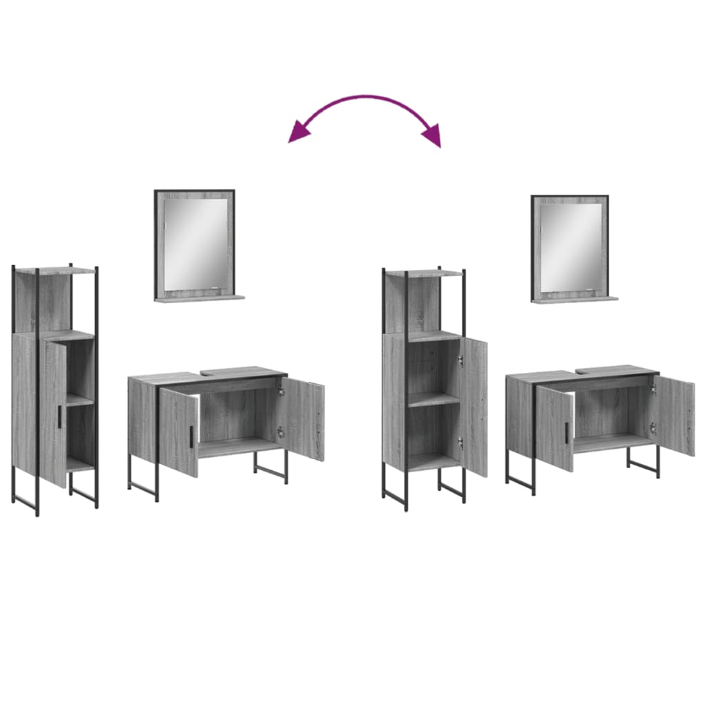 vidaXL 3 Piece Bathroom Cabinet Set Grey Sonoma Engineered Wood