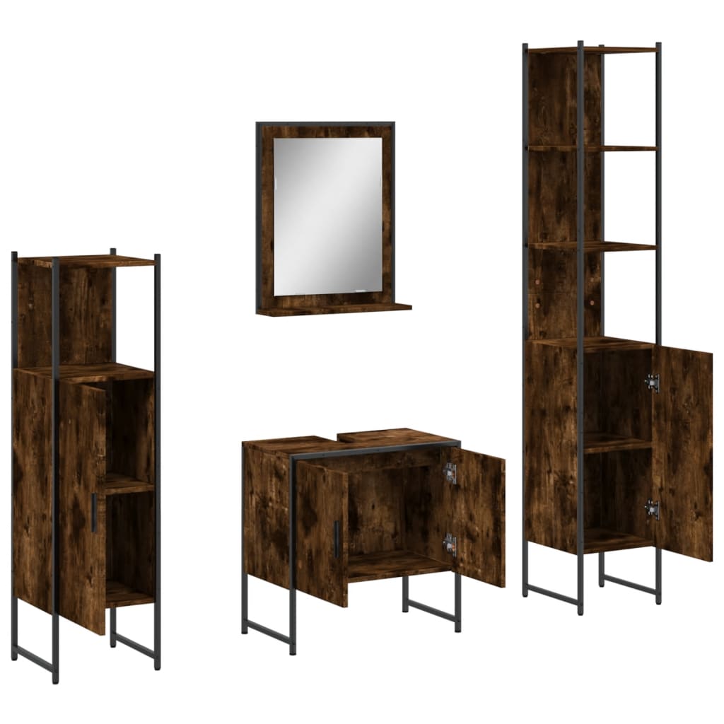vidaXL 4 Piece Bathroom Cabinet Set Smoked Oak Engineered Wood
