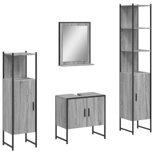 vidaXL 4 Piece Bathroom Cabinet Set Grey Sonoma Engineered Wood