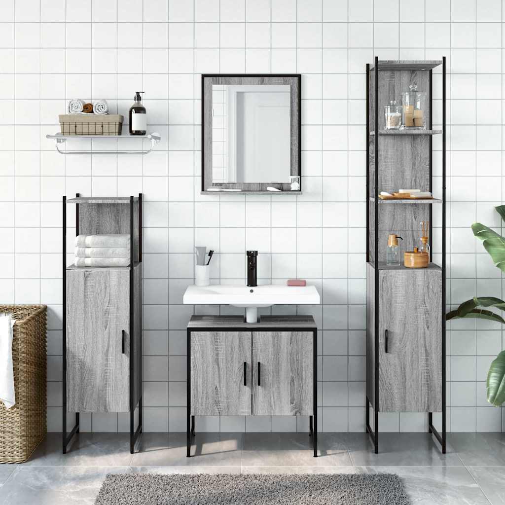 vidaXL 4 Piece Bathroom Cabinet Set Grey Sonoma Engineered Wood