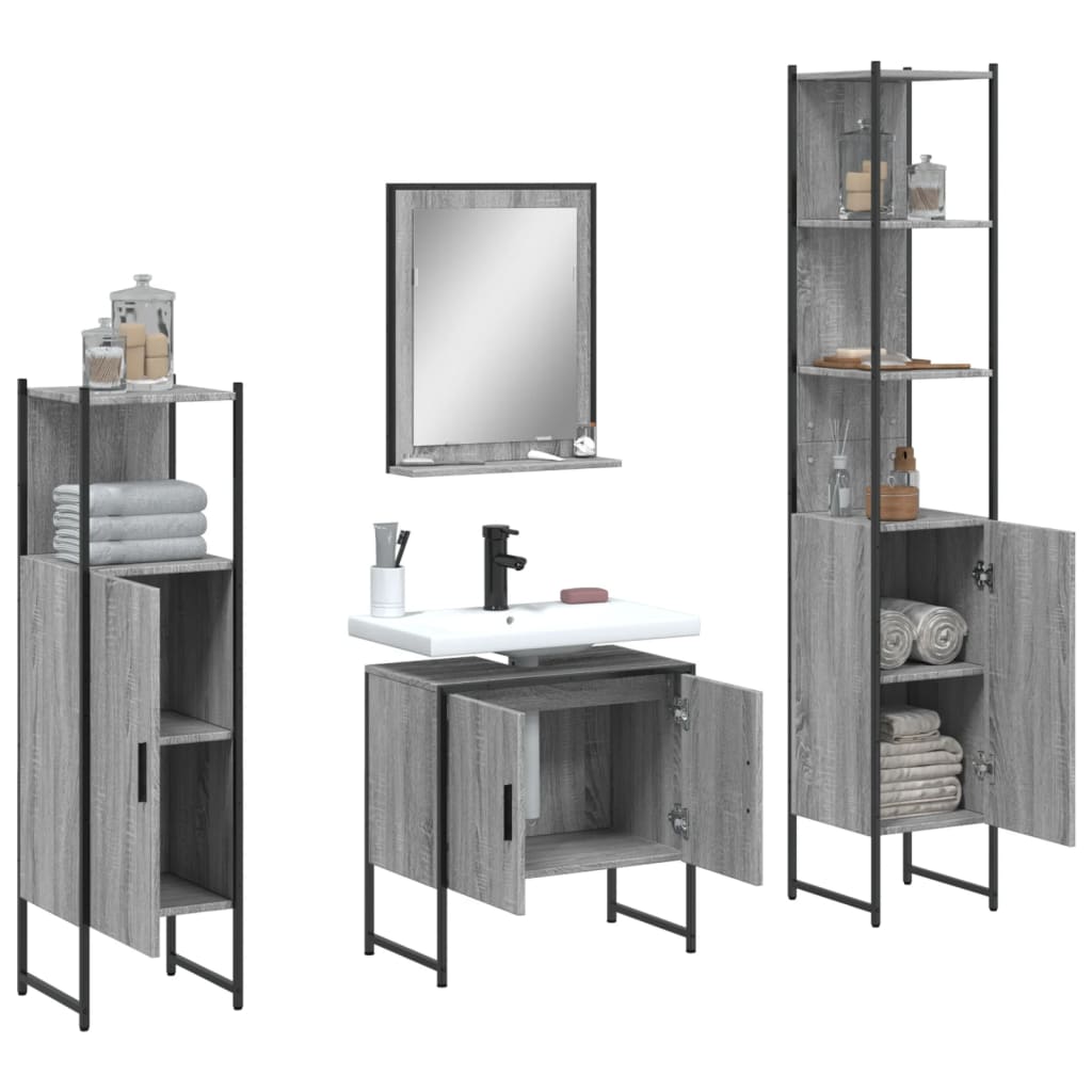 vidaXL 4 Piece Bathroom Cabinet Set Grey Sonoma Engineered Wood
