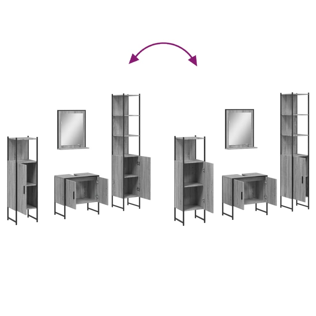 vidaXL 4 Piece Bathroom Cabinet Set Grey Sonoma Engineered Wood