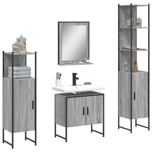 vidaXL 4 Piece Bathroom Cabinet Set Grey Sonoma Engineered Wood