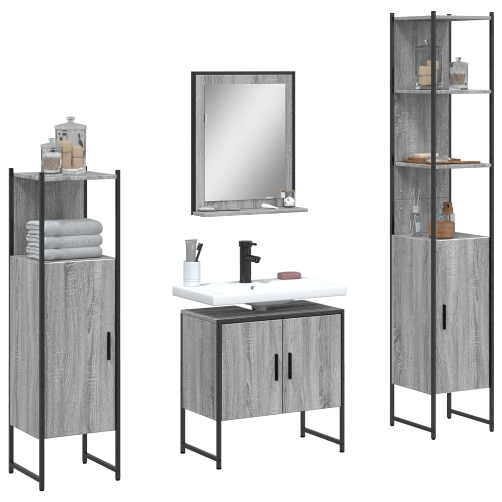 vidaXL 4 Piece Bathroom Cabinet Set Grey Sonoma Engineered Wood