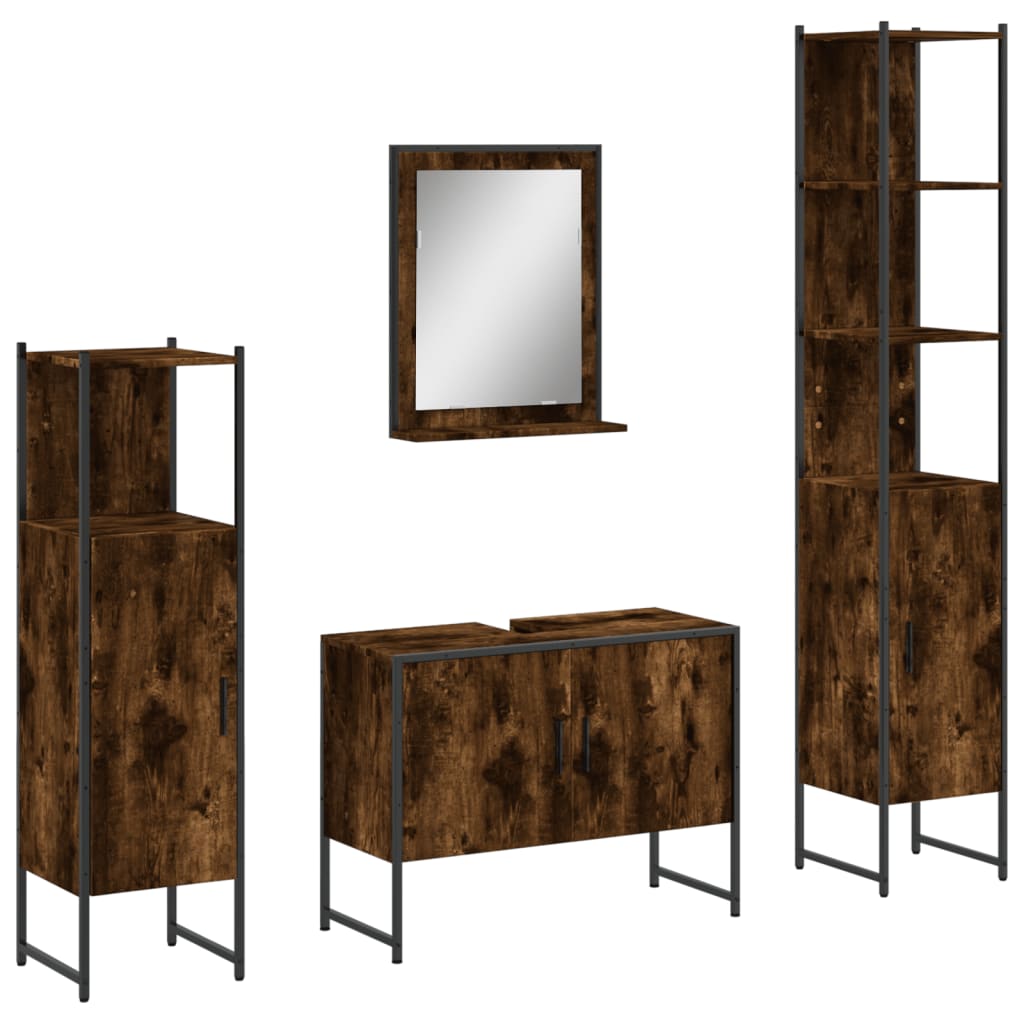 vidaXL 4 Piece Bathroom Cabinet Set Smoked Oak Engineered Wood