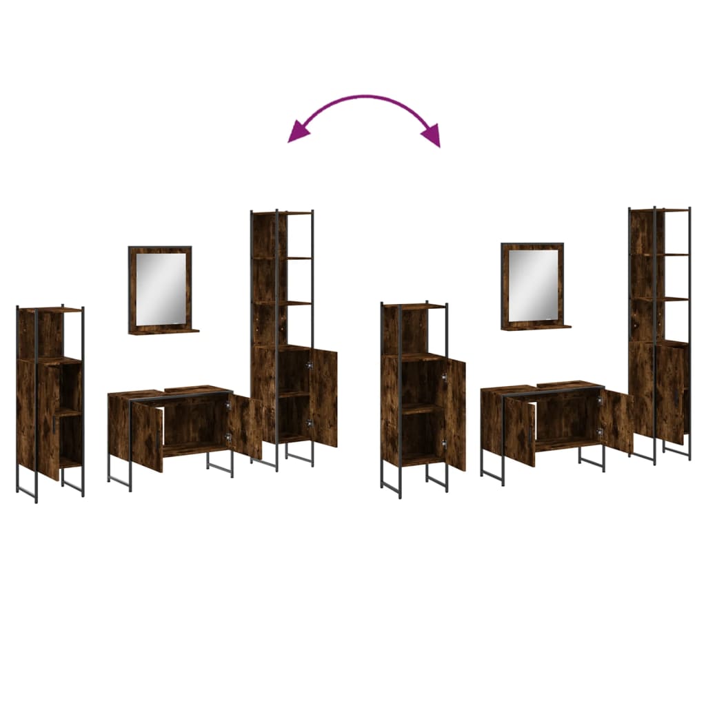 vidaXL 4 Piece Bathroom Cabinet Set Smoked Oak Engineered Wood