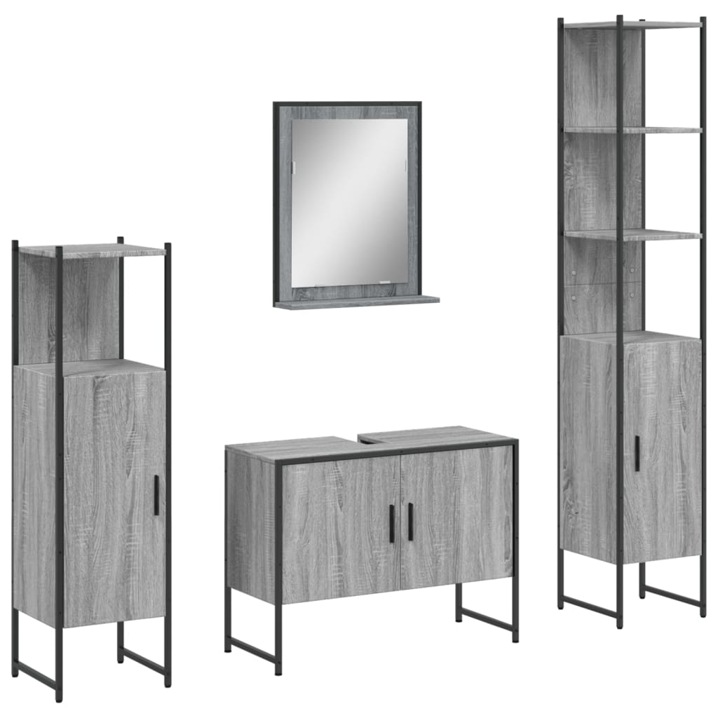vidaXL 4 Piece Bathroom Cabinet Set Grey Sonoma Engineered Wood