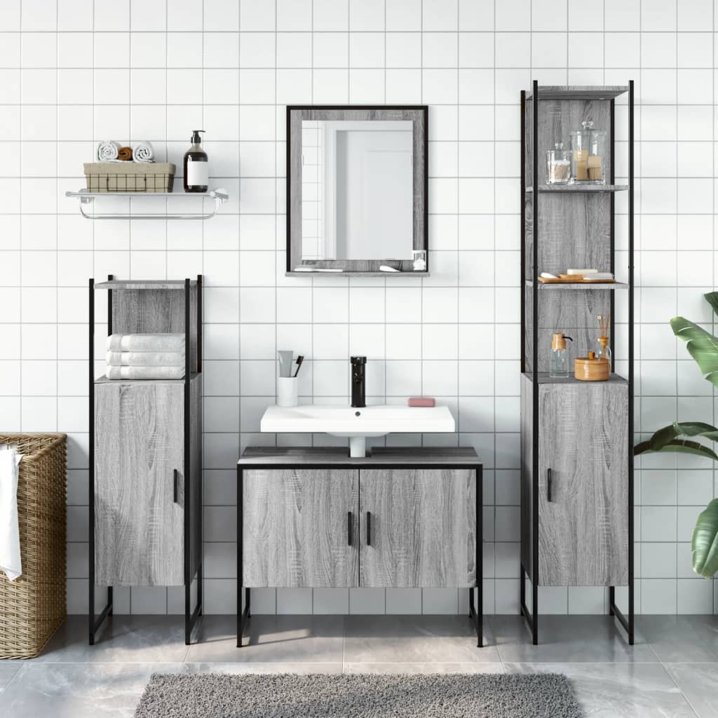 vidaXL 4 Piece Bathroom Cabinet Set Grey Sonoma Engineered Wood