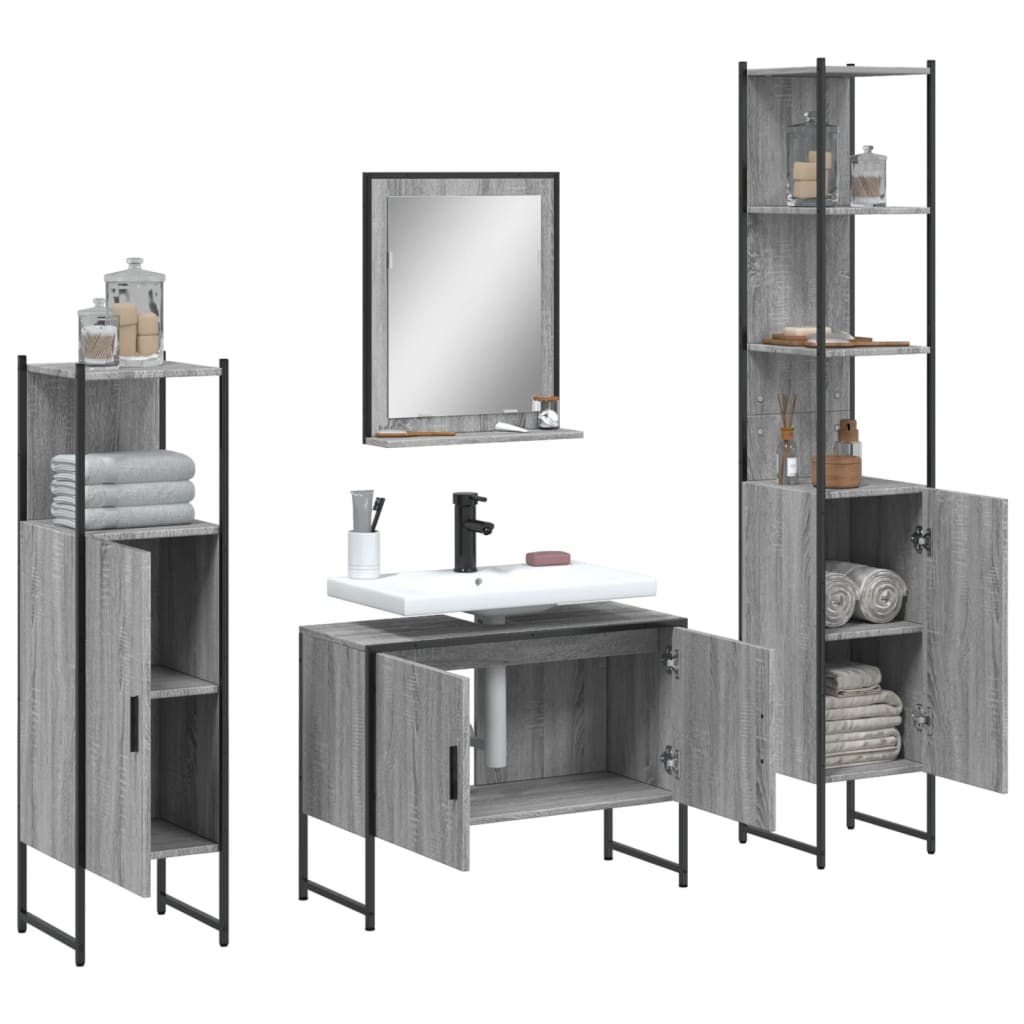 vidaXL 4 Piece Bathroom Cabinet Set Grey Sonoma Engineered Wood