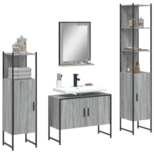 vidaXL 4 Piece Bathroom Cabinet Set Grey Sonoma Engineered Wood
