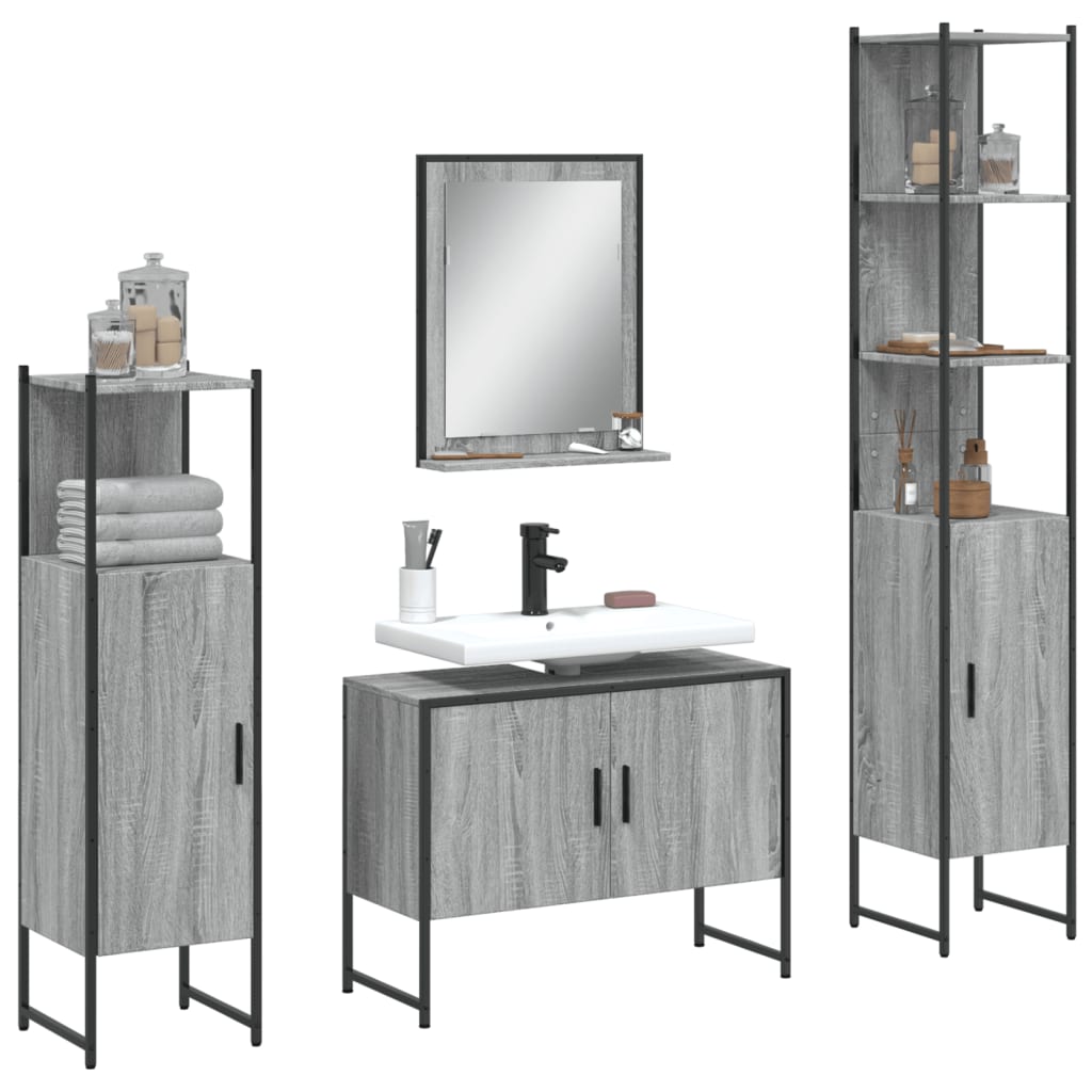 vidaXL 4 Piece Bathroom Cabinet Set Grey Sonoma Engineered Wood