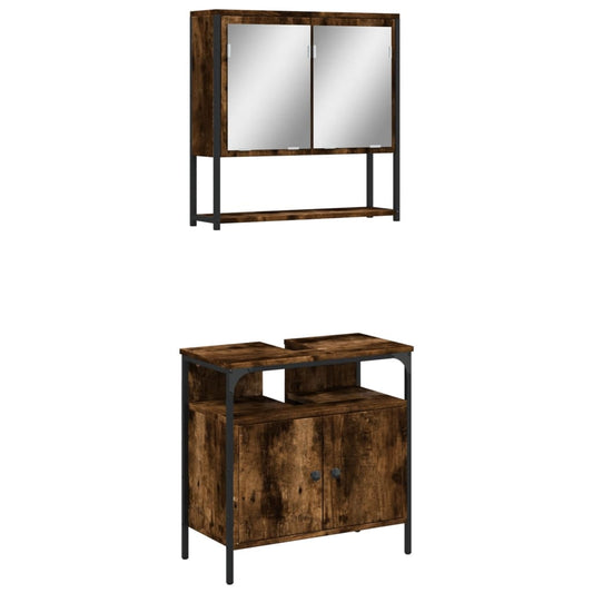 vidaXL 2 Piece Bathroom Furniture Set Smoked Oak Engineered Wood