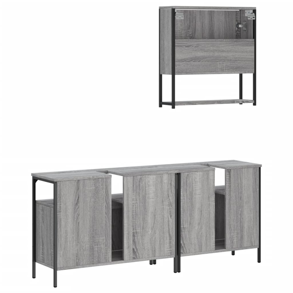 vidaXL 3 Piece Bathroom Furniture Set Grey Sonoma Engineered Wood