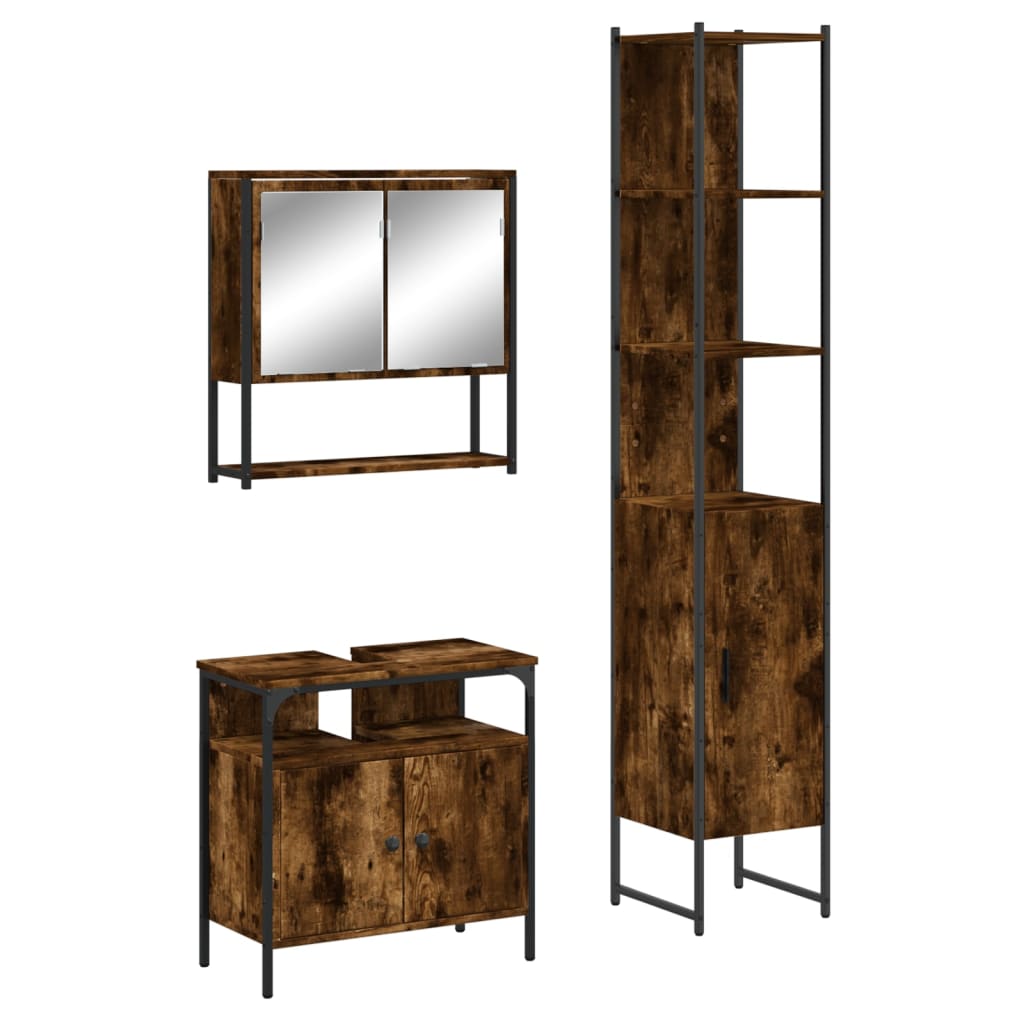 vidaXL 3 Piece Bathroom Furniture Set Smoked Oak Engineered Wood