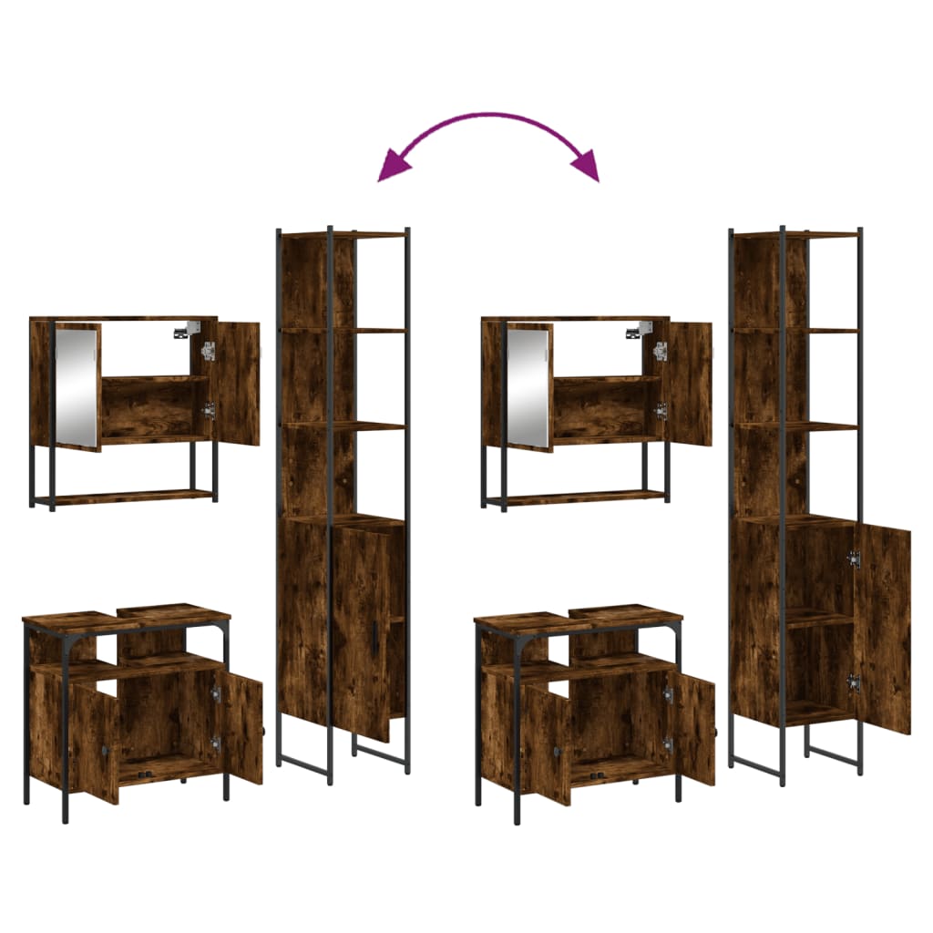 vidaXL 3 Piece Bathroom Furniture Set Smoked Oak Engineered Wood
