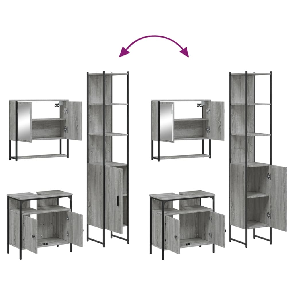 vidaXL 3 Piece Bathroom Furniture Set Grey Sonoma Engineered Wood