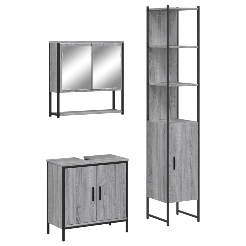 vidaXL 3 Piece Bathroom Furniture Set Grey Sonoma Engineered Wood