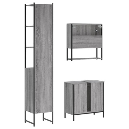 vidaXL 3 Piece Bathroom Furniture Set Grey Sonoma Engineered Wood