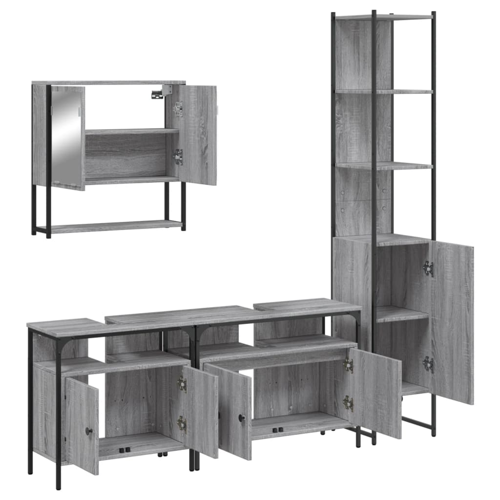 vidaXL 4 Piece Bathroom Furniture Set Grey Sonoma Engineered Wood