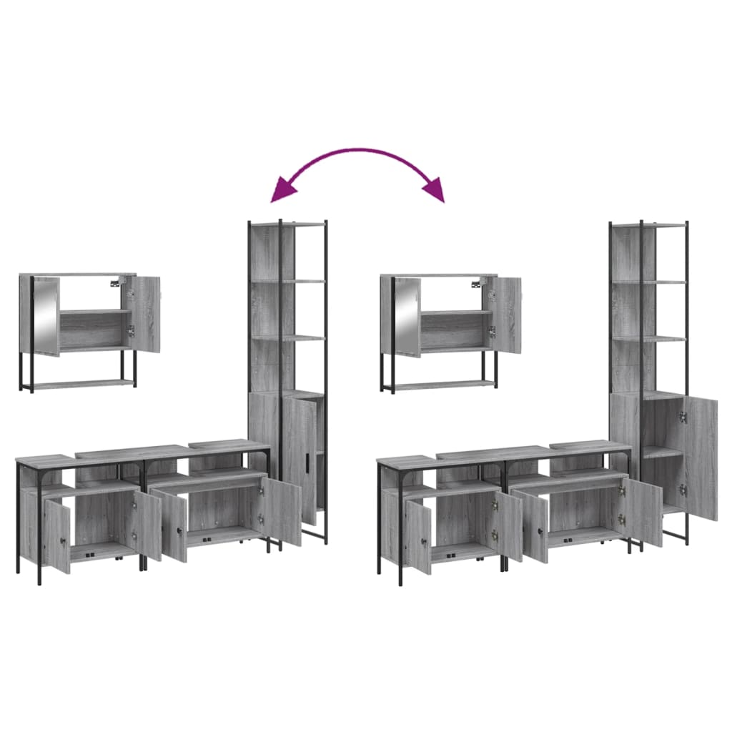 vidaXL 4 Piece Bathroom Furniture Set Grey Sonoma Engineered Wood