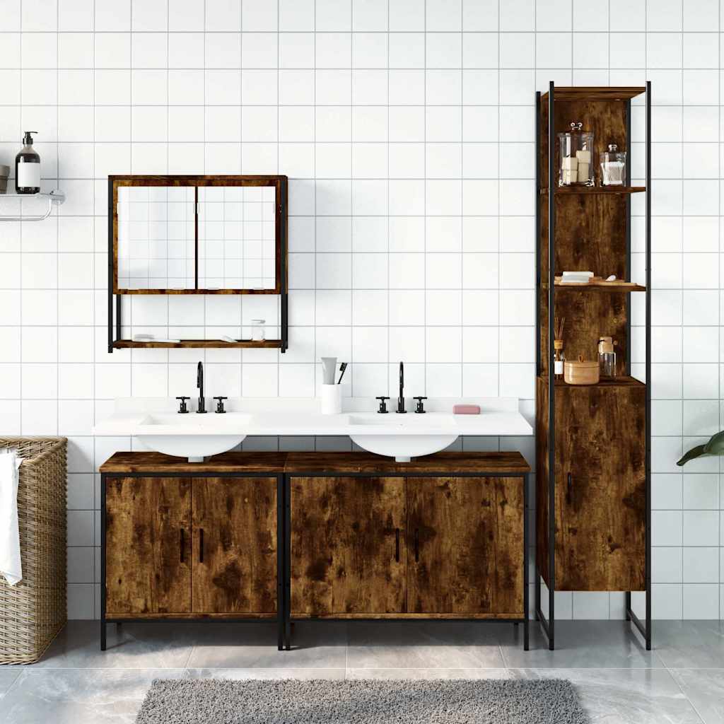 vidaXL 4 Piece Bathroom Furniture Set Smoked Oak Engineered Wood