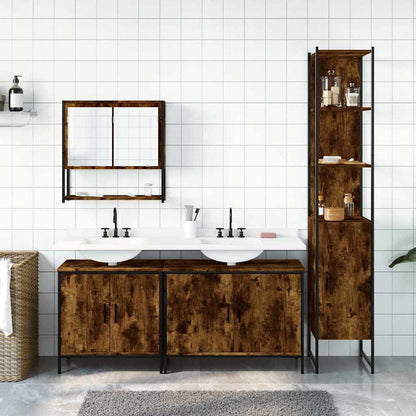 vidaXL 4 Piece Bathroom Furniture Set Smoked Oak Engineered Wood