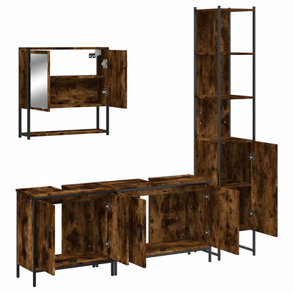 vidaXL 4 Piece Bathroom Furniture Set Smoked Oak Engineered Wood