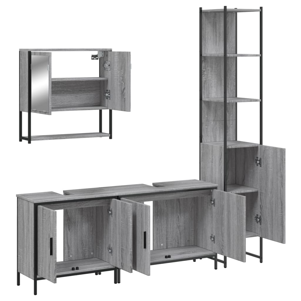 vidaXL 4 Piece Bathroom Furniture Set Grey Sonoma Engineered Wood