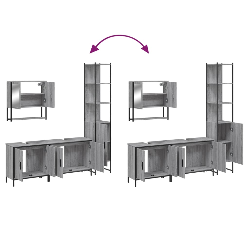 vidaXL 4 Piece Bathroom Furniture Set Grey Sonoma Engineered Wood