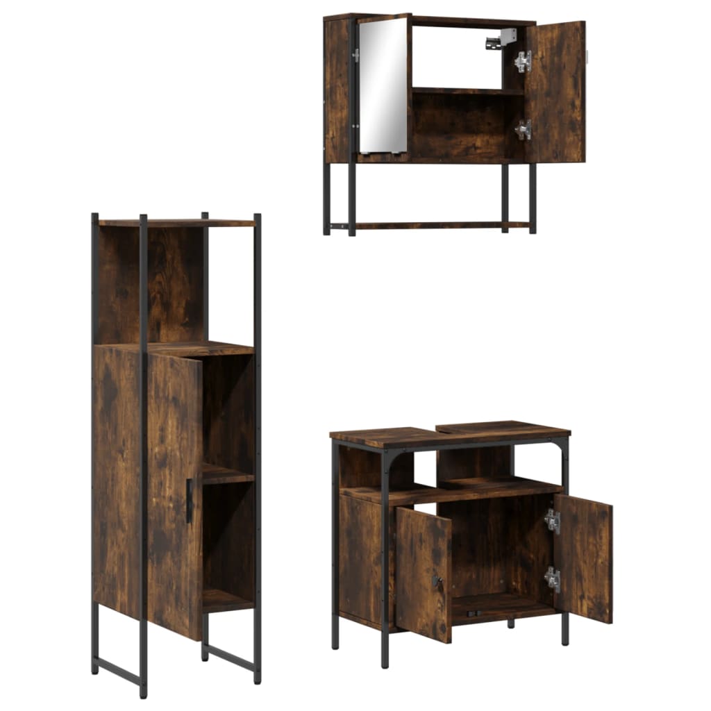 vidaXL 3 Piece Bathroom Furniture Set Smoked Oak Engineered Wood