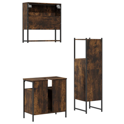 vidaXL 3 Piece Bathroom Furniture Set Smoked Oak Engineered Wood
