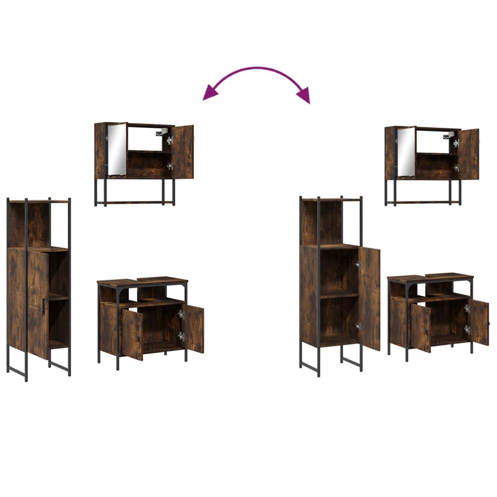 vidaXL 3 Piece Bathroom Furniture Set Smoked Oak Engineered Wood