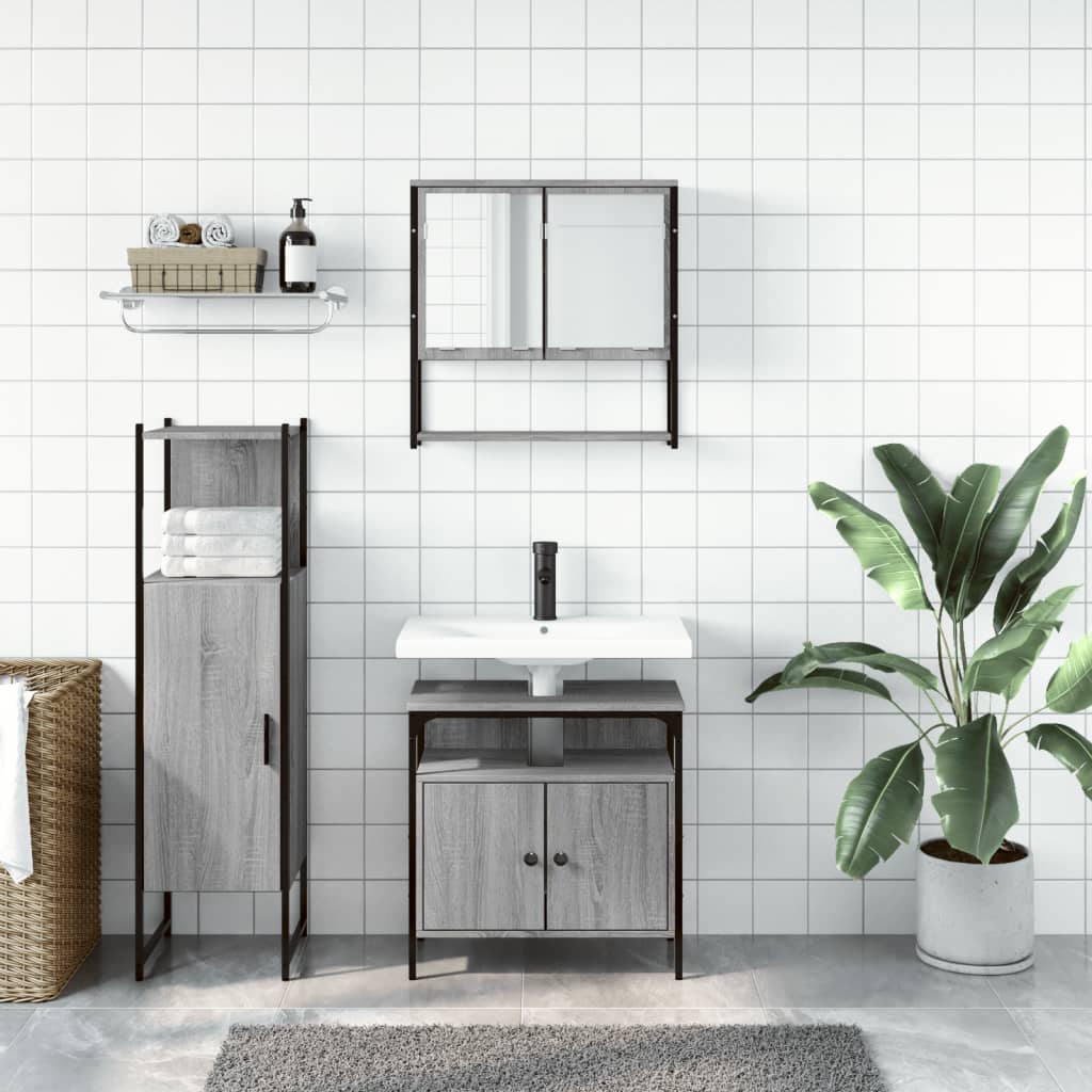 vidaXL 3 Piece Bathroom Furniture Set Grey Sonoma Engineered Wood