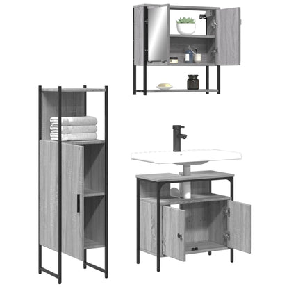 vidaXL 3 Piece Bathroom Furniture Set Grey Sonoma Engineered Wood