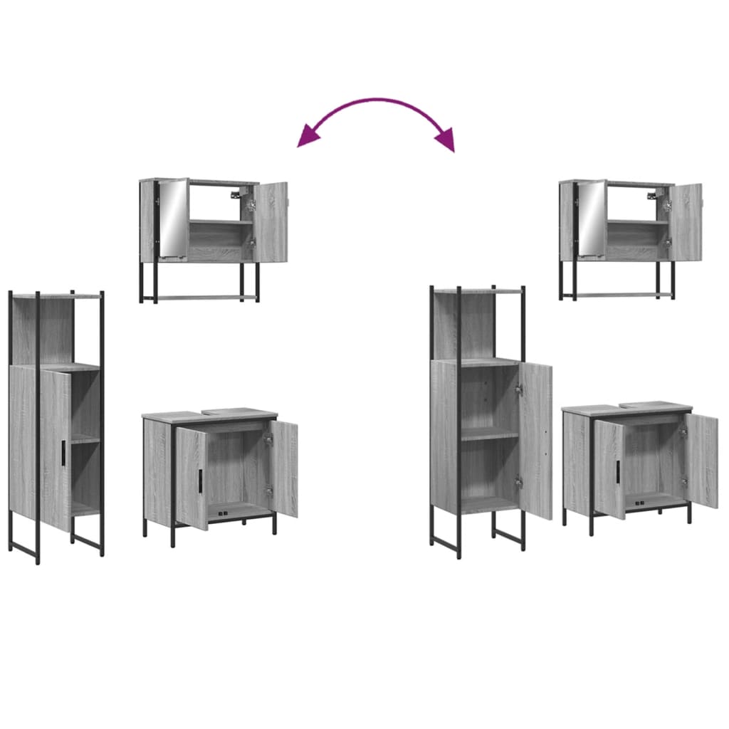 vidaXL 3 Piece Bathroom Furniture Set Grey Sonoma Engineered Wood