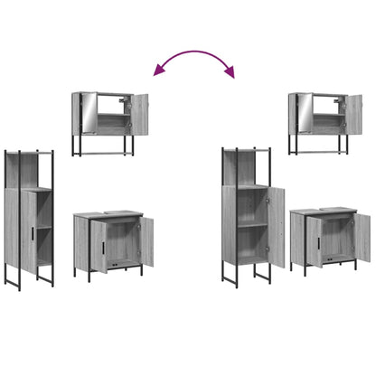 vidaXL 3 Piece Bathroom Furniture Set Grey Sonoma Engineered Wood