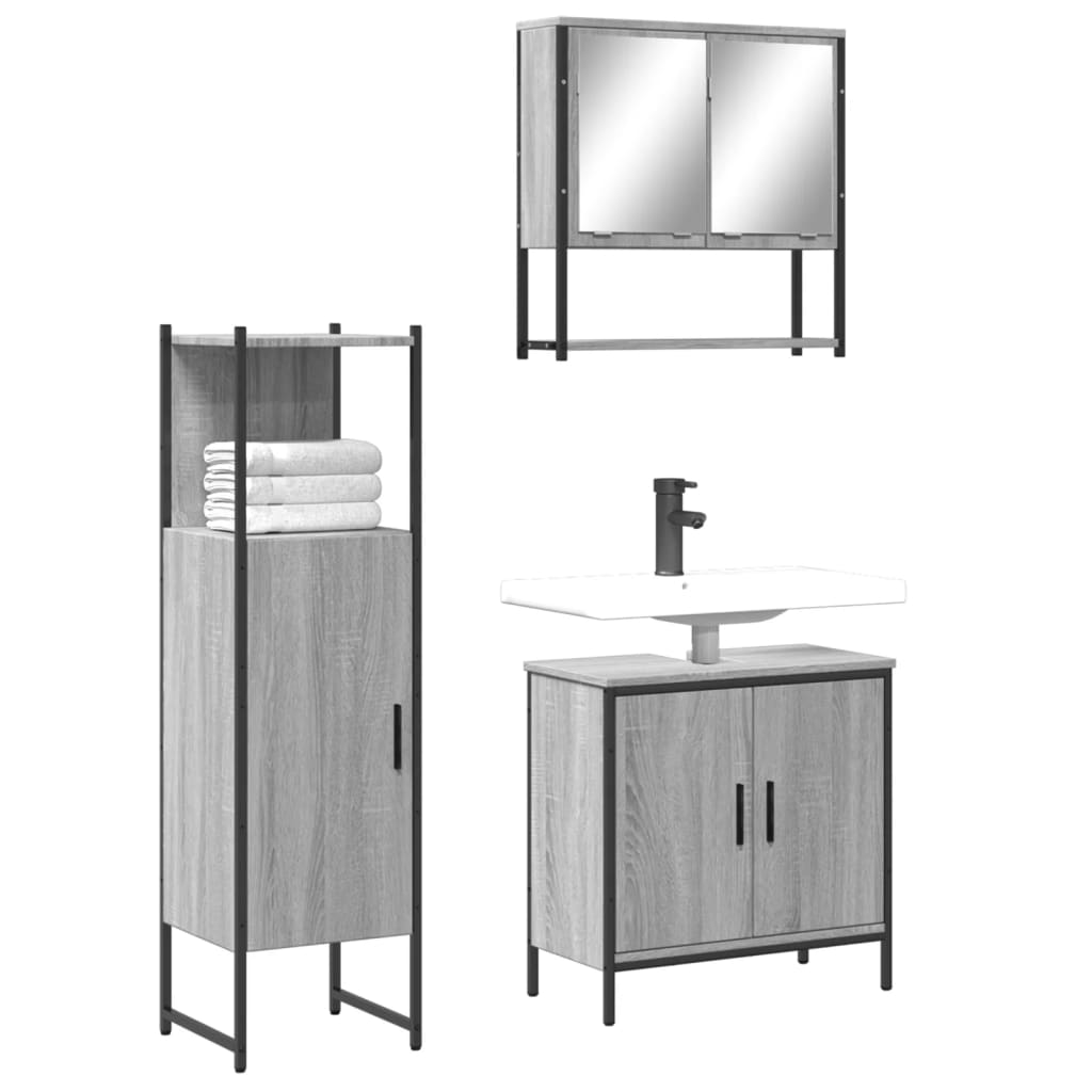 vidaXL 3 Piece Bathroom Furniture Set Grey Sonoma Engineered Wood